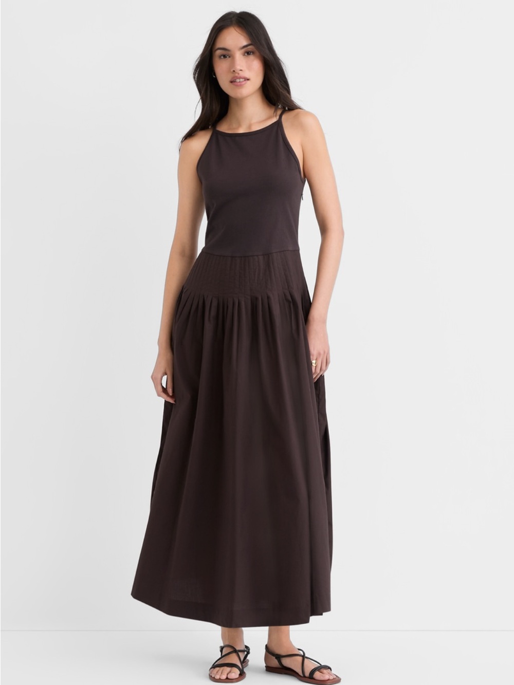 NWT LOFT Dark Brown Sleeveless Maxi Dress Size 12